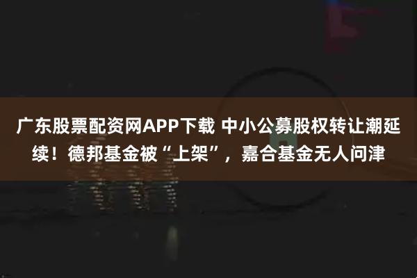 广东股票配资网APP下载 中小公募股权转让潮延续！德邦基金被“上架”，嘉合基金无人问津